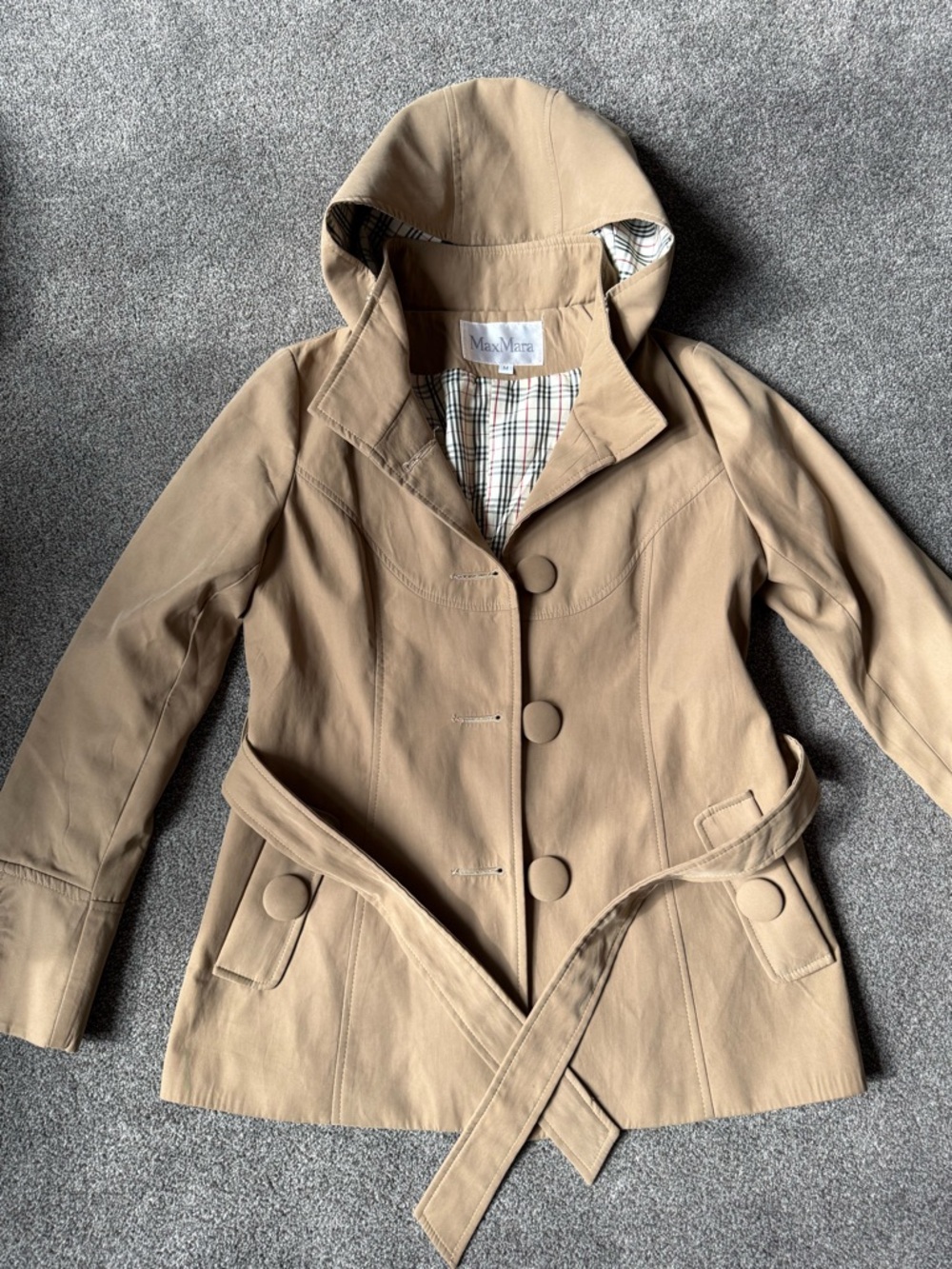 MaxMara Tan Hooded Belted Jacket